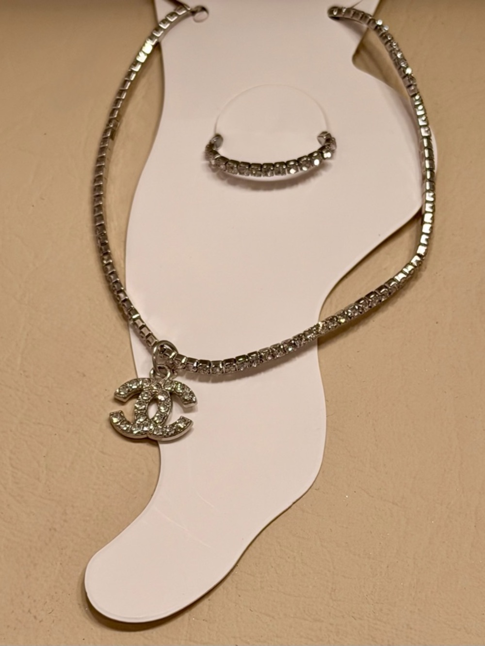 CC Silver-Tone Crystal Ankle Bracelet with Toe Ring